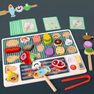 Gỗ BBQ Playset cho trẻ em-Giả vờ nấu ăn & nướng đồ chơi với đồ dùng búa và khay tương tác đóng vai trò chơi giáo dục