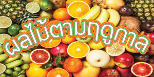 ป้ายไวนิลขายผลไม้สด ผลไม้ตามฤดูกาล พิมพ์ 1 ด้าน เจาะรูตาไก่ฟรี 4 มุม พิมพ์อิงเจ็ท ทนแดดทนฝน ลูกค้าเลือกขนาดได้ที่ตัวเลือกสินค้า