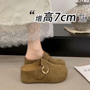 Free Shipping Thick-Soled 7Cm Height-Increasing Closed-Toe Slippers For Women 2026 Autumn New Collection Retro Slip-On Style