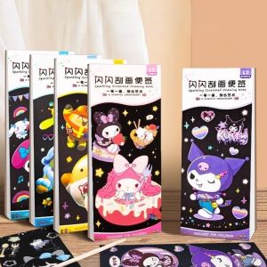 Sanrio Graffiti Scratching Book Kawaii My Melody Kuromi Colorful Handdrawn Childrens Fun Art Childrens DIY Art Craft Birthday Gift