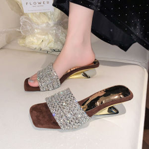 [Free Shipping] Rhinestone One-Strap Sandals For Women Summer Outdoor Wear 2025 New Style Elegant Wedge Heel Sandals