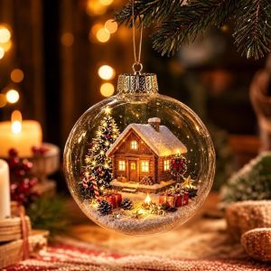 UNIITY 8cm Christmas Ball Ornament Acrylic Transparent Snowman Crystal Ball Sparkling with Light Xmas Hanging Decoration Christmas Decor