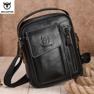 BULLCAPTAIN Casual Fashion Mens Messenger Bags Business Portable Handbag Man Leather Shoulder Bag Mobile 6.5 Phone Bags2026