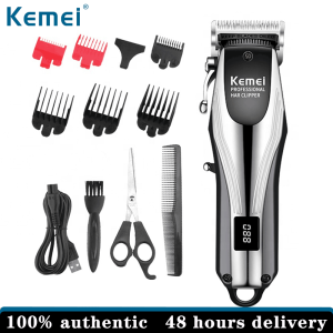 Kemei ปัตตาเลี่ยนตัดผมไร้สายแบบมืออาชีพ KM-2619ที่ตัดผมแบบปรับได้จอ LCD สำหรับร้านตัดผม