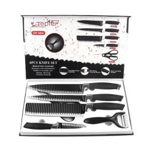 6pcs Knife Set Stainless Steel Non-Stick Coating Kitchen Knives Chef Knife Bread Knife Cleaver Scissors MP-KEIMAV