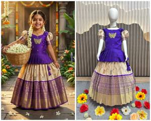 Kids Wear Lehenga or Choli Traditional Pattu Pavadai  Blouse is Hand Work Design [pro booking]