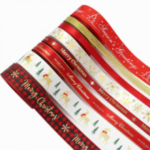 Polyester Hot Gold Gift Wrap with Christmas Tree Gift Ribbon for Hand-made Ribbon Cake Christmas Ribbon