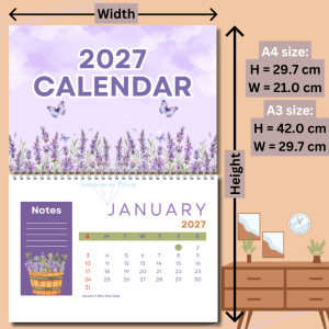 2027 Purple Playful Watercolor Floral Calendar | Minimalist Calendar | Wall Calendar | Desk Calendar | A5/A4/A3