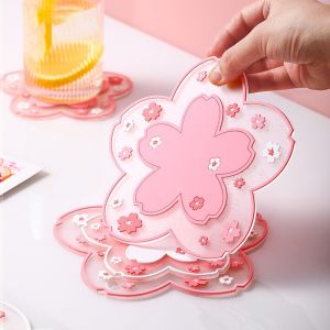 Cute Cherry Blossom Coaster Tea Cup Mat Pink Sakura Insulation Mat for Bowls Plates and Teacups Kitchen Tool Home Decorations