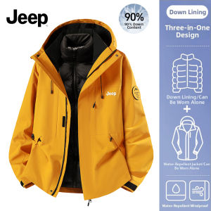 JEEP SPIRIT Winter Jacket 3-in-1 Waterproof Sports Jacket Running Neutral Hooded Hiking Jacket Warm and Breathable Outdoor Loose Jacket for Women