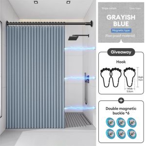 High Quality Magnetic Bathroom Shower Curtain Makapal Waterproof with Rod Adjustable Set Washable
