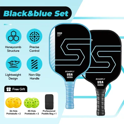 SOARFLY Professional Pickleball Paddles Textured Fiberglass for Max Spin & Control Reinforced Honeycomb Core Durable Edge Guard Complete Set for Competitive & Recreational Play