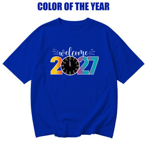 Welcome 2027 Happy New Year Family Matching T-Shirt Luminous Blue Color of the Year T-Shirt for Men Women Kids Reunion Outfit