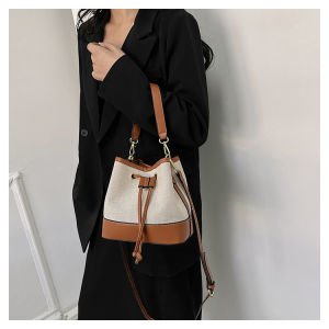 Cross-border wholesale canvas bucket bag Korean-style color-block tote bag trendy and stylish versatile shoulder bag and crossbody bag for women