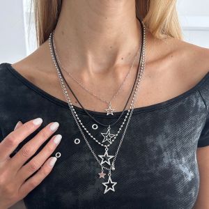 OEUVR Hollow Out Beaded Necklace Punk Goth Spiral Pendant Y2K Metal Necklace Cool Choker Star Pendant Necklace Women