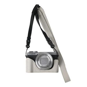 Camera Half Case For Canon G7X II Mark II III G7X2 G7X3 Palm Print PU LeatherBottom Opening Cover With Neck Strap
