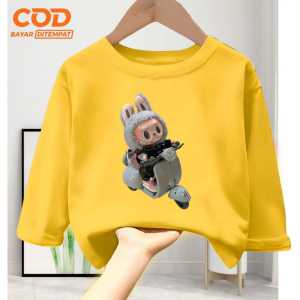 Kaos atasan anak usia 1-12 tahun bergambar Labubu The Elf lengan panjang bahan Babyterry