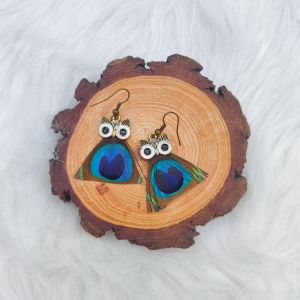 Ready Stock SG Minibi Single Cut Owl Peacock Feather Earrings Handmade Boho Feather Earrings