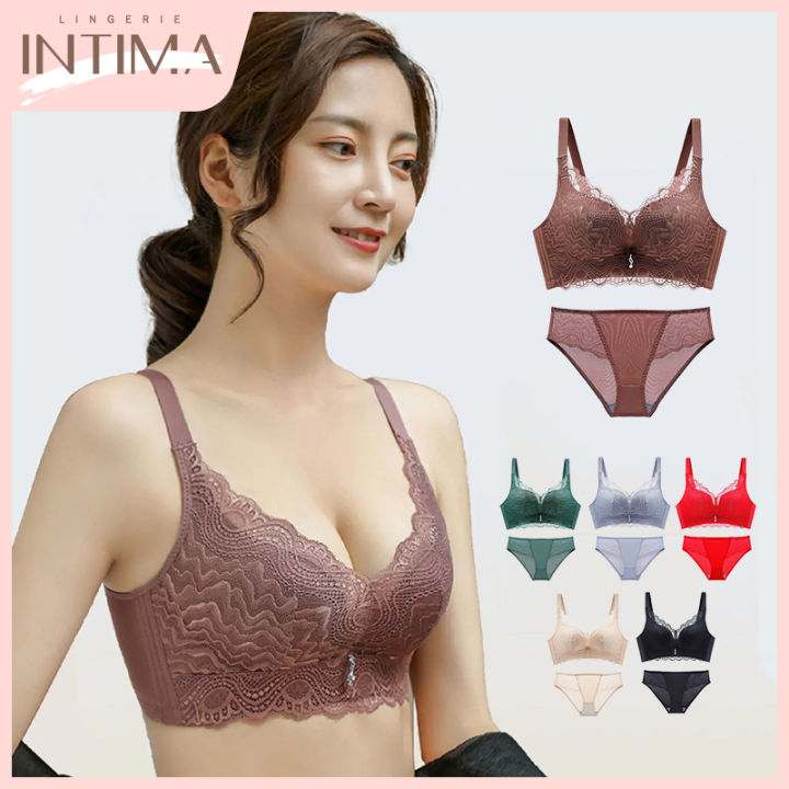 INTIMA Thai Latex Cup Wireless Bra And Panties Set Sexy Lace Small Breast  Push Up Underwear Comfort Lingerie Set For Women Plus Size 40C
