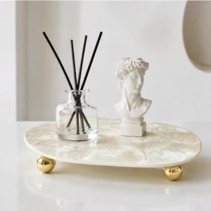 xpkQ Oval Jewelry Storage Trays Mica Shell Texture Trays Anti-slip Metal Ball Legs French Vintage Luxury Cream Style Home Accessories X2Z8B