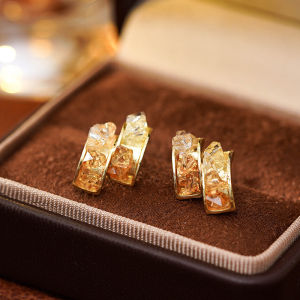 Fashionable Ring Gift s925银针水晶弧形耳钉韩版气质小众设计渐变色耳环高级感轻奢耳饰