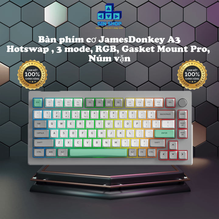 Bàn phím cơ Jamesdonkey A3 mạch xuôi | Gasket mount | 3 mode kết nối ...