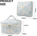 Cute Makeup Bag for Women(2 Pcs), Travel Cosmetic Bags, Quilted Coquette Aesthetic Floral Toiletry Organizer Bag (NavyBlue Flower). 