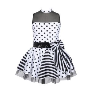 Girls Jazz Latin Ballet Dance Dress Polka Dots Print Mesh Sequin Bowknot Tutu Dress Birthdays Party Wedding Flower Girl Dresses2026