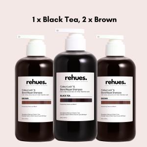 (BUNDLE OF 3) Rehues Colour Lock & Bond Repair Shampoo (Blue / Pink / Brown / Ash Grey/ Black Tea/ Violet/ Forest Green/ Wine Red/ Purple Deyellowing) – No more FADING For Dyed Bleached or Tone-Treated Hair | 120-Day Colour Lock + Damage Repair