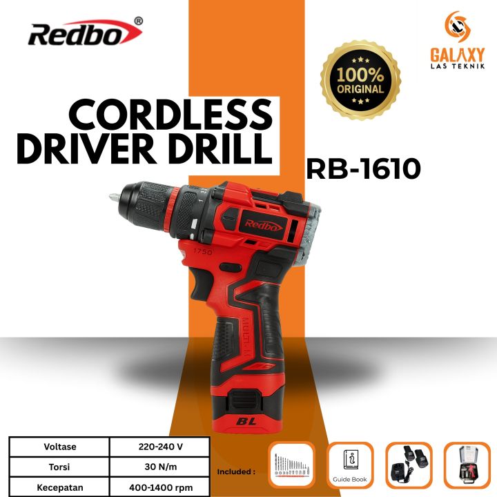 Redbo 10mm Brushless Mesin Bor Baterai 16V Bor Cordless Impact Drill  Redbo RB-1610 Lazada Indonesia