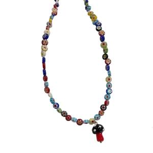 Stylish Glass Bead Necklace With Mushroom and Flower Accent Portable Accessory for Festivals and Everyday Outfits