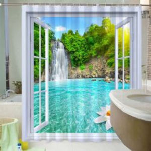 ผ้าม่านอาบน้ำกันน้ำลายป่า 3D พิมพ์ผ้าม่านหน้าต่างห้องน้ำพร้อมตะขอ ผ้าโพลีเอสเตอร์ ง่ายต่อการซัก - ซักได้