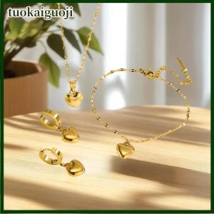 tuokaiguoji สร้อยคอหัวใจสแตนเลสสำหรับผู้หญิงต่างหูสร้อยข้อมือสำหรับผู้หญิงทันสมัยทันสมัยใหม่ของขวัญเครื่องประดับกันน้ำที่เรียบง่าย
