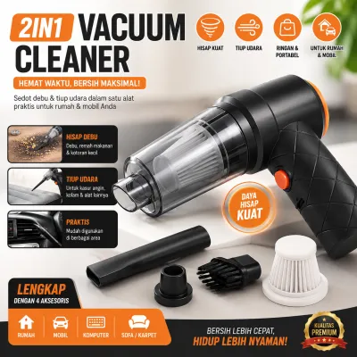 GRATIS ONGKIR- Vacuum Cleaner Portable Mini 2 in 1 Tanpa Kabel Penyedot Debu untuk Rumah Mobil Kasur Serba Guna Bisa Di Cas