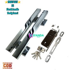 paket 2buah gagang tarikan handle pintu rumah dan set lock body kunci untuk pintu depan dan kamar daun pintu 1