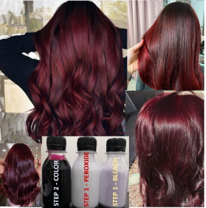 (FREE bleach set) Direct red wine Hair Color Kit (10minutes )100ml+Free Bleach&Peroxide(100ml) dye maroon merah rambut permanent dye