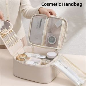 LUCKFRE Hai lớp Túi xách mỹ phẩm Thiết kế nhiều túi Đóng cửa bằng khóa kéo Túi đựng đồ trang điểm di động Đa chức năng Dung lượng lớn Túi đựng mỹ phẩm cho phụ nữ Sử dụng khi đi du lịch