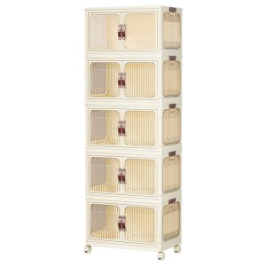 Kabinet Plastik Bening Lemari Plastik Lipat Susun Lemari Pakaian Anak & Bayi Lemari Transparan Tempat Penyimpanan Plastik Lemari Penyimpanan Dapat Ditumpuk dan Penyimpanan Dengan Roda