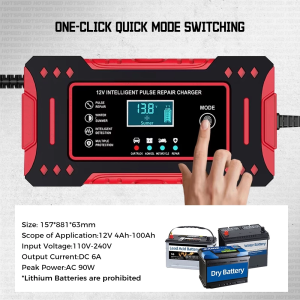 12V Fast Charging Heavy Duty Smart Charger for Car Battery with Digital Display and Multiple Modes