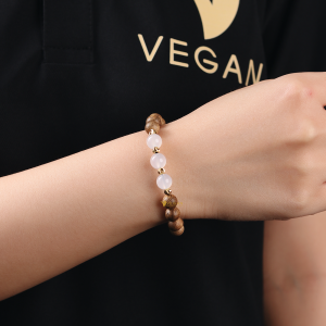 Vòng tay trầm hương thuần chay VEGAN mix charm 3 đá Mệnh Kim 8mm