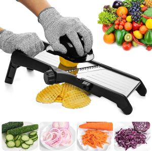 VEKAYA Adjustable Mandoline Slicer Mandoline Slicer for Kitchen Mandolin with Cut-Resistant GlovesPotato Slicer Vegetable Slicer Mandoline French Fry Cutter Stainless Steel Vegetable Chopper