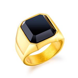 [BAYAR DI TEMPAT] Cincin Titanium Pria Model Kotak Permata Hitam Warna Black Gold Silver Premium