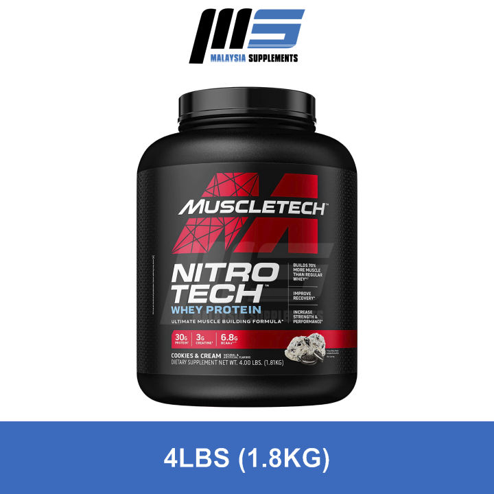 MuscleTech Nitro Tech, 4lbs Nitrotech Whey Protein Isolate, Premium Whey Blend, Fast Muscle