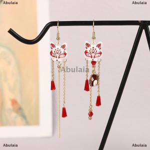 [COD] Abulaia Vintage Fox Mask Earrings For Women Mythological Animals Shaped Jewelry Fan Shaped Pendant Tassel Ear Clip Gifts