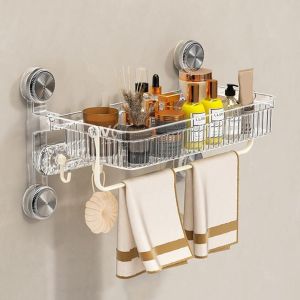 OTYRF Dung tích lớn Kệ tắm có giác hút Tiết kiệm không gian Gắn tường Giá đỡ lưu trữ toilet Đa chức năng với kệ khăn tắm và móc treo Bộ tổ chức vòi sen cho Gia đình