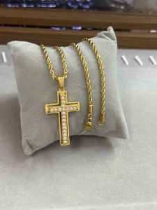 Stainless Necklace Cruz 3cm 4cm with Stone Rope Lubid Chain 18inch 20inch 22inch 24inch NoBoxFree