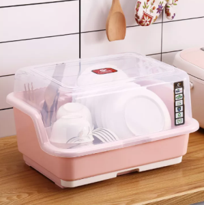 🔥 Fast delivery🔥Kitchen Drain Rack，Medium Size Dish Drying Rack and Drain Board with Lid Cover Multifunction Tableware Fruit Organizer for Kitchen Iiving Room Dining Room etc