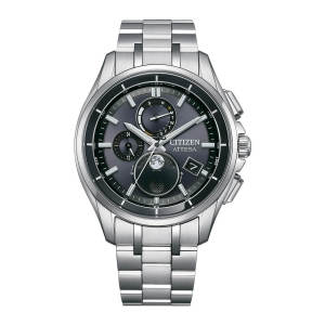 Citizen BY1001-66E Atessa Moon Phase Wristwatch Solar Radio Waterproof Mens Silver