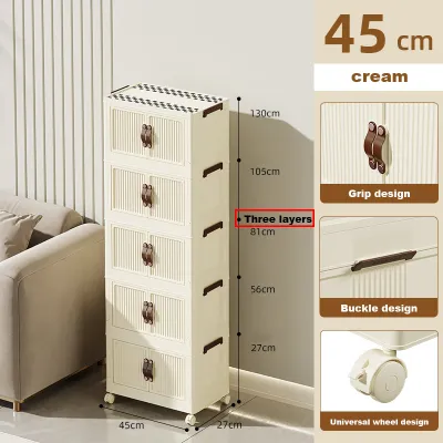Multi-layer Foldable Storage Cabinet With Wheel Kitchen Living Room Finishing Box Stackable Home Dustproof Organizer Locker