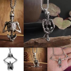 Hmeme สร้อยคอจี้รูปหัวกะโหลกสไตล์พังค์สำหรับผู้ชายสร้อยคอส่วนบุคคลแนววินเทจเครื่องประดับงานปาร์ตี้ของขวัญวันฮาโลวีน